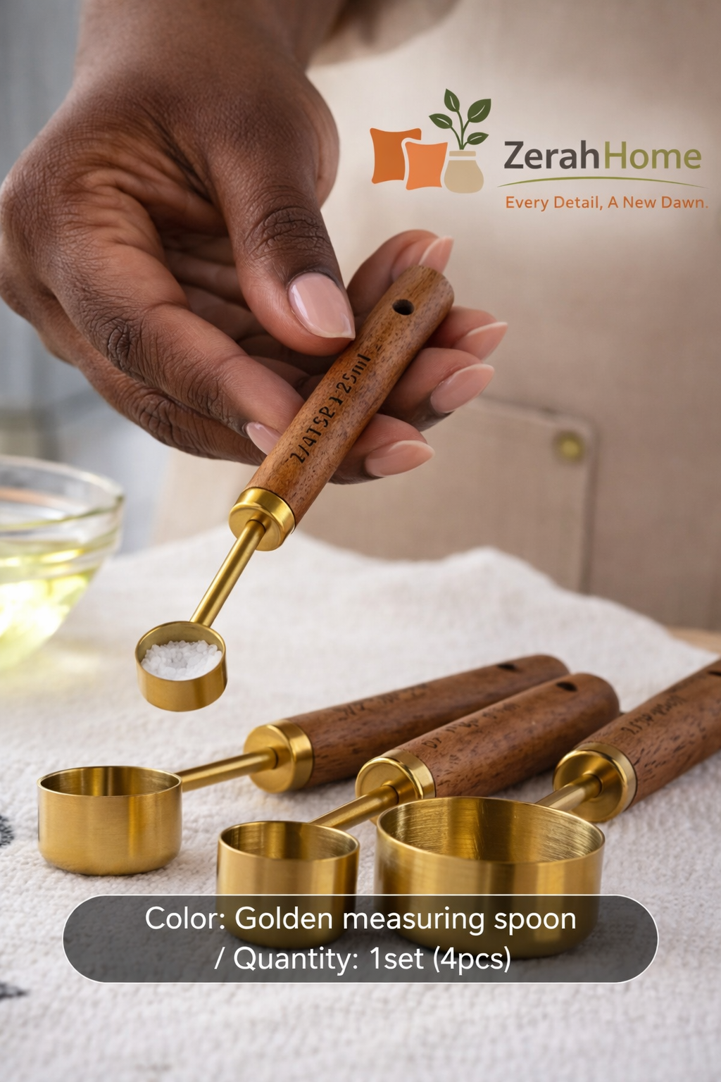 Gold Measuring Spoons – Wooden Handles 4 pcs