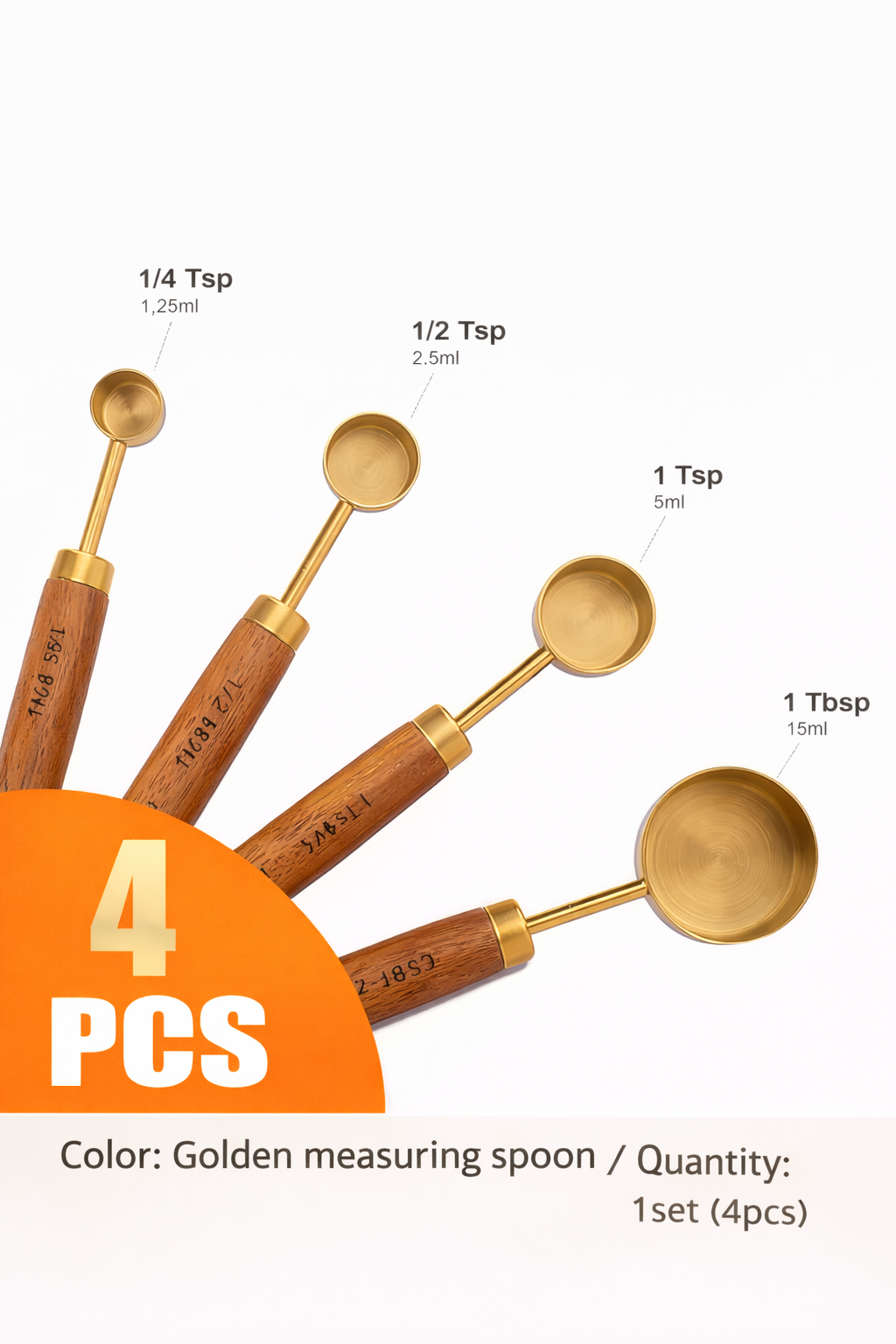 Gold Measuring Spoons – Wooden Handles 4 pcs